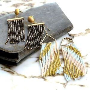 NWT WOMENS BEADED BOHO FRINGE EARRINGS